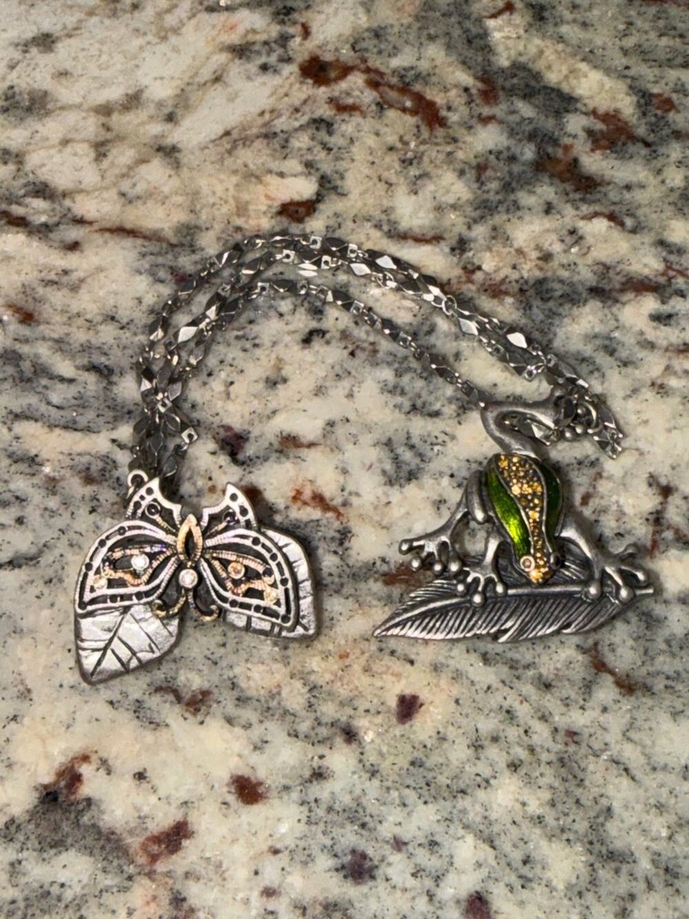 Humphrey's Line Frog and Moth Sweater Guard Brooch Set